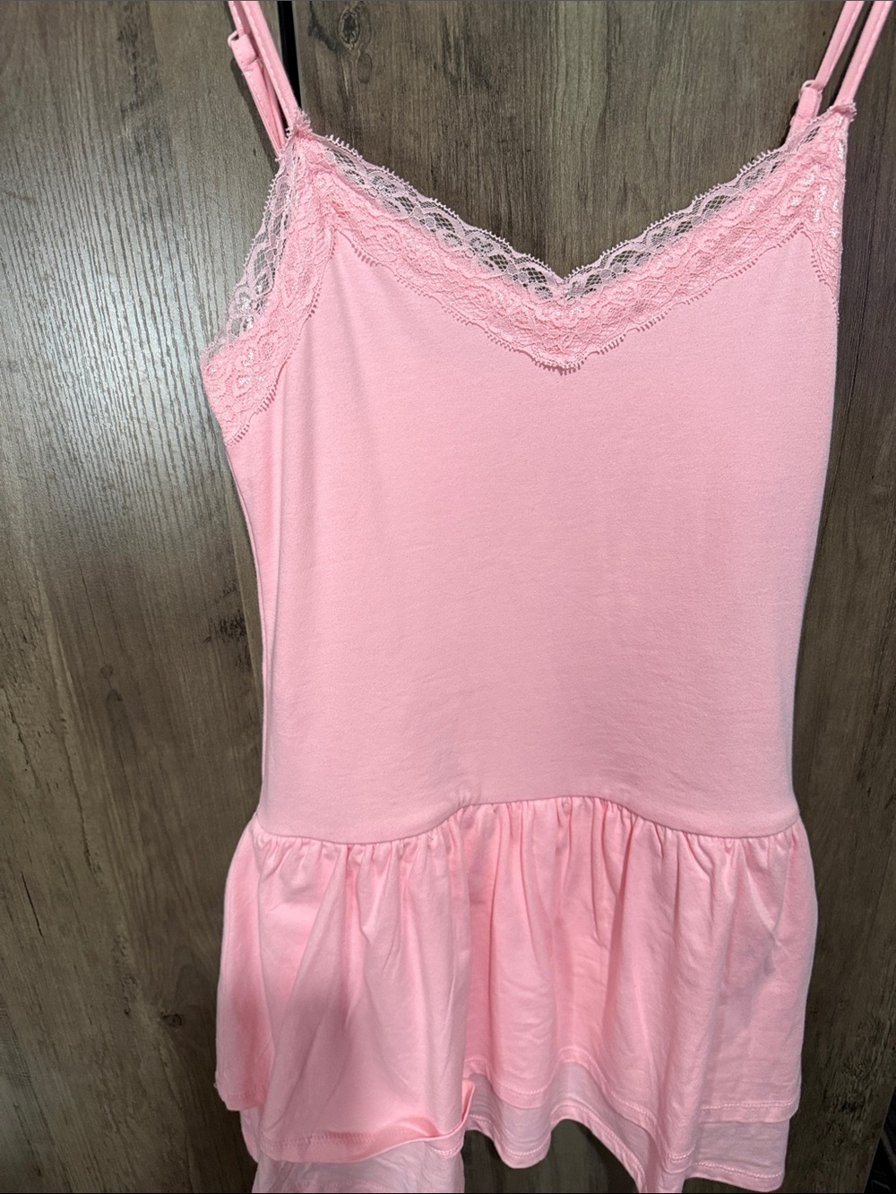 Women's Pink Lace Trim Camisole romper